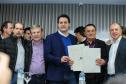 O governador Carlos Massa Ratinho Junior se reúne com prefeitos na sede da Associação dos Municípios do Oeste do Paraná (Amop) em Cascavel nesta sexta-feira (24),  para confirmar recursos do Estado para investimentos nos municípios. No mesmo encontro são anunciados investimentos que a Copel fará na região Oeste nos próximos três anos.   Cascavel, 24/05/2019 -  Foto: Geraldo Bubniak/ANPr